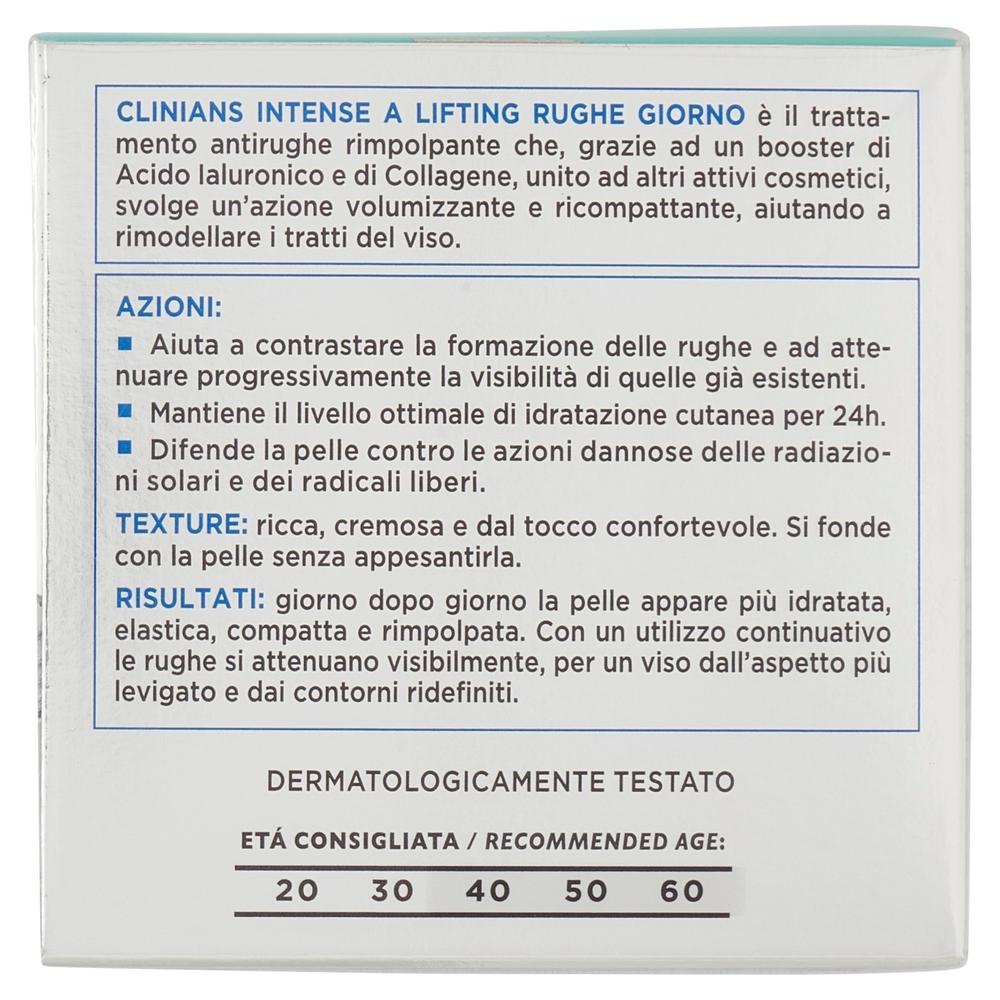 Clinians Intense A Lifting Rughe Trattamento Giorno Antirughe SPF 15 Acido Ialuronico 50 mL